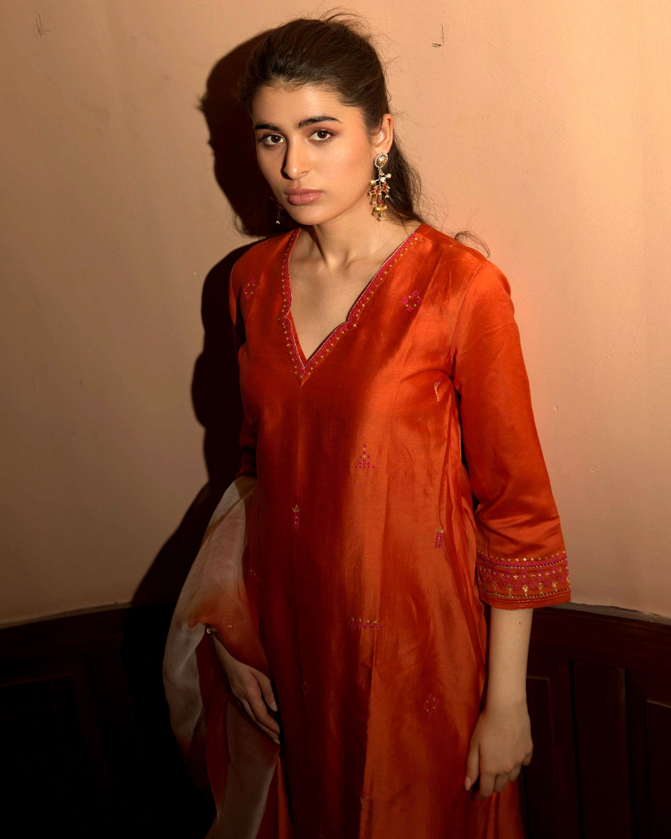 Rust Orange A-Line Kurta Set