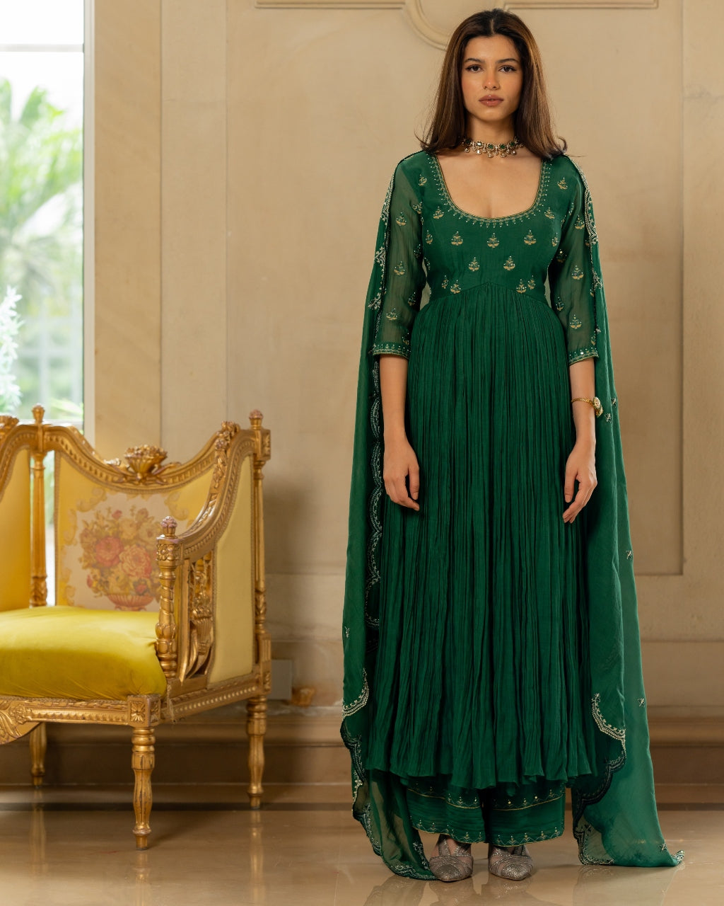 Emerald Green Mallie Chanderi Anarkali Set