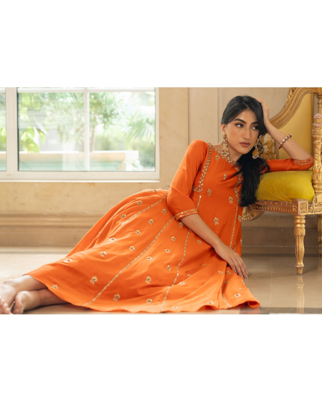 Rust Butti Embroidered Kurta Set