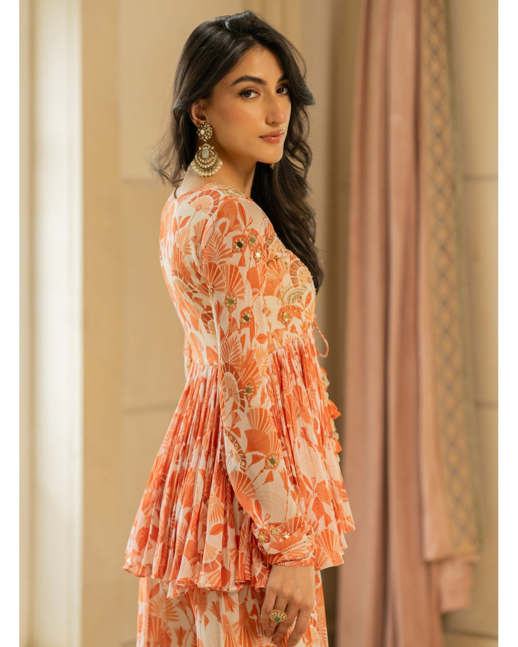 Orange Antique Embroidered Peplum Set