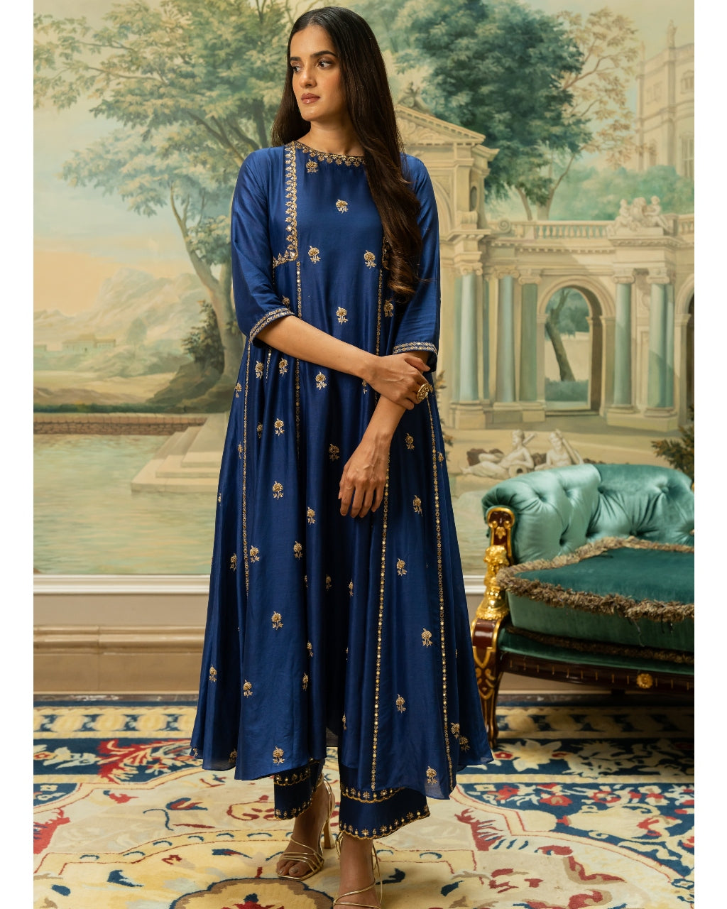 Electric Blue Butti Embroidered Kurta Set