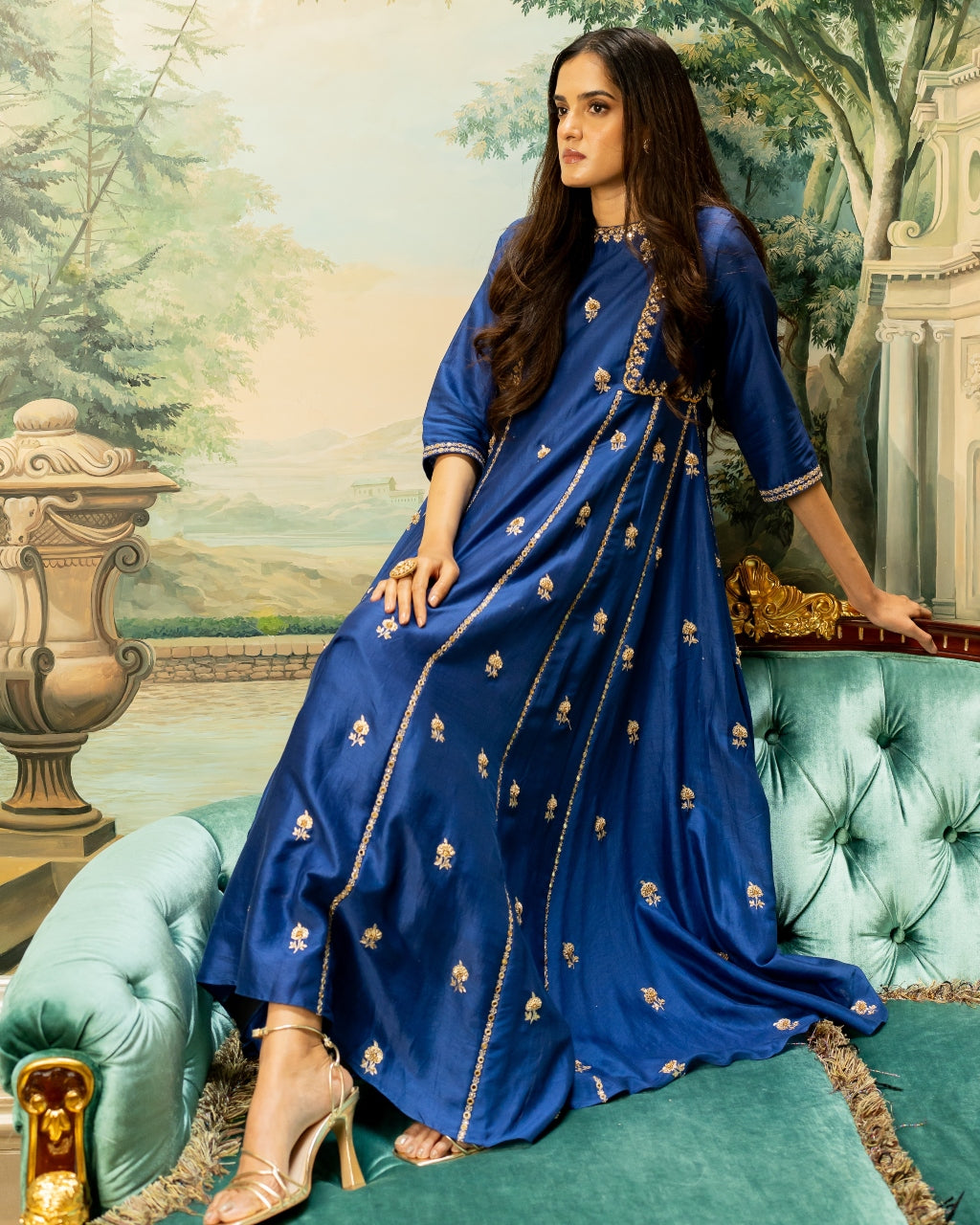 Electric Blue Butti Embroidered Kurta Set