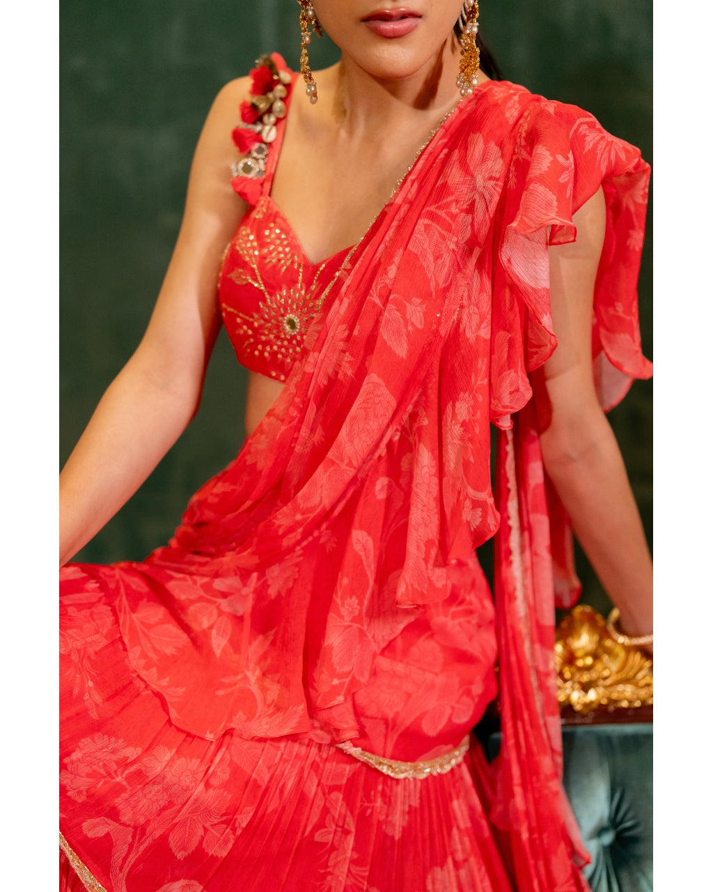 Cherry Red Georgette Embroidered Saree|SARV130346