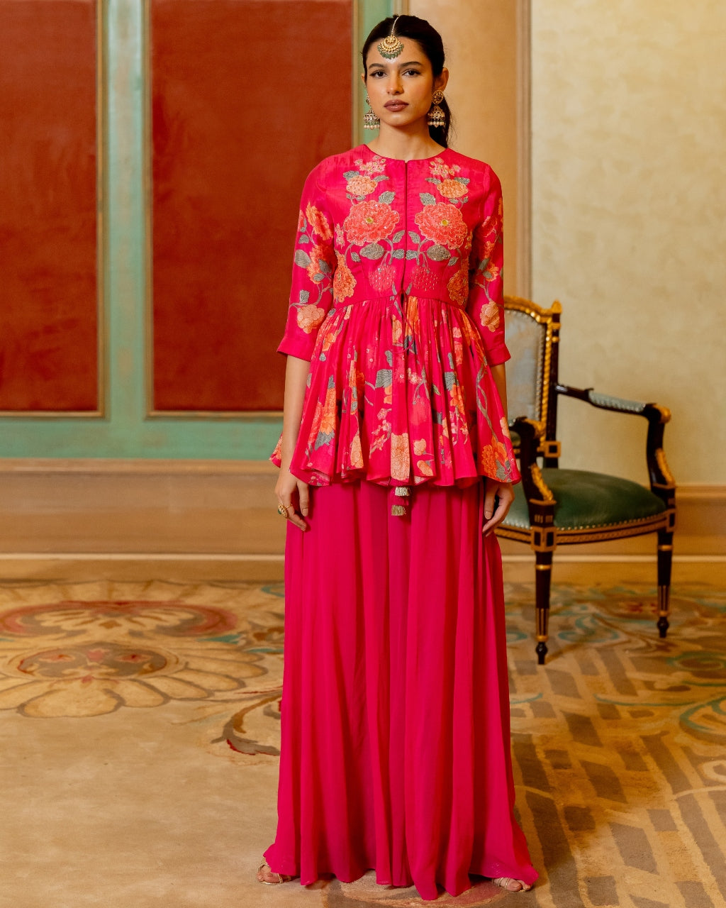 Girls Peach Floral Peplum Dress | Modern with Traditional | The Nesavu –  The Nesavu