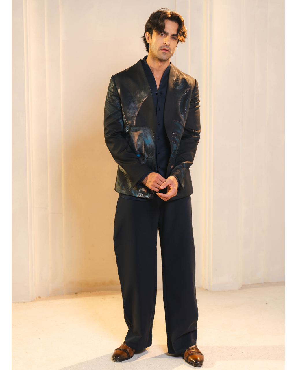 Black Handpainted Tauras Blazer Set