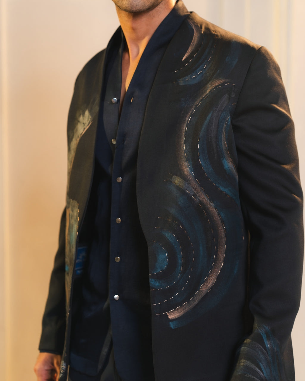 Black Handpainted Tauras Blazer Set