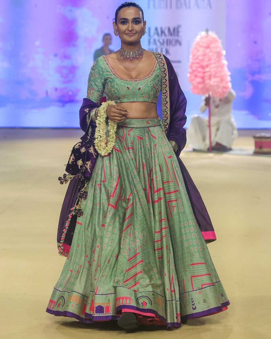 Sage Green Johari Heritage Lehenga Set