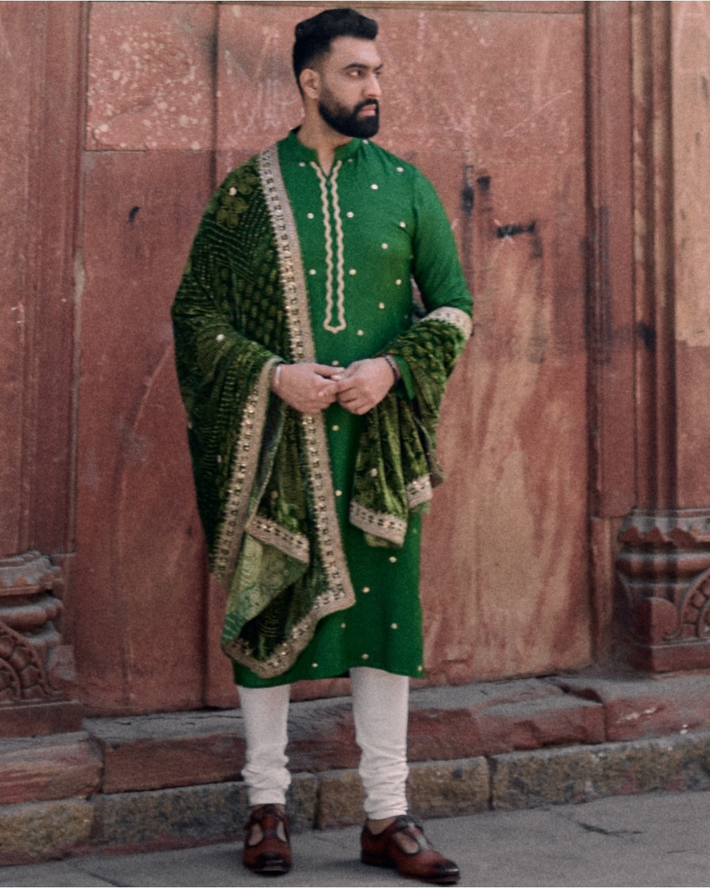 Kacha Aam Kurta Paired With Dushala & Churidar