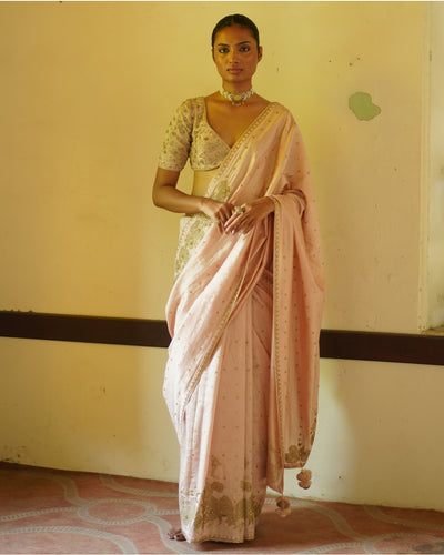 Blush Pink Embroidered Sari & Blouse Set