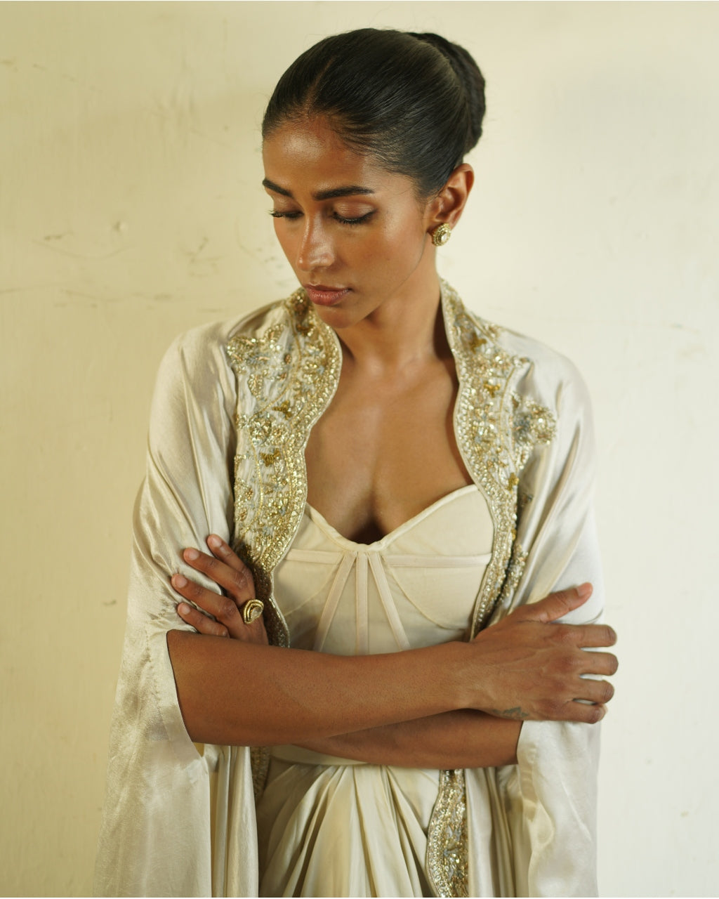 Ivory Silk Corset Cape Skirt Set