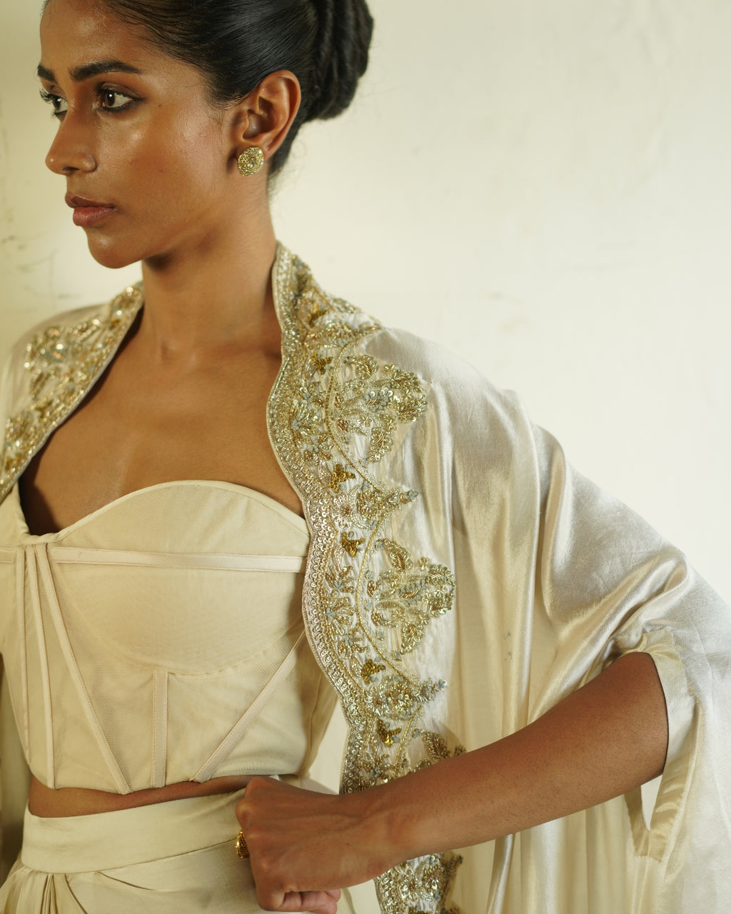 Ivory Silk Corset Cape Skirt Set