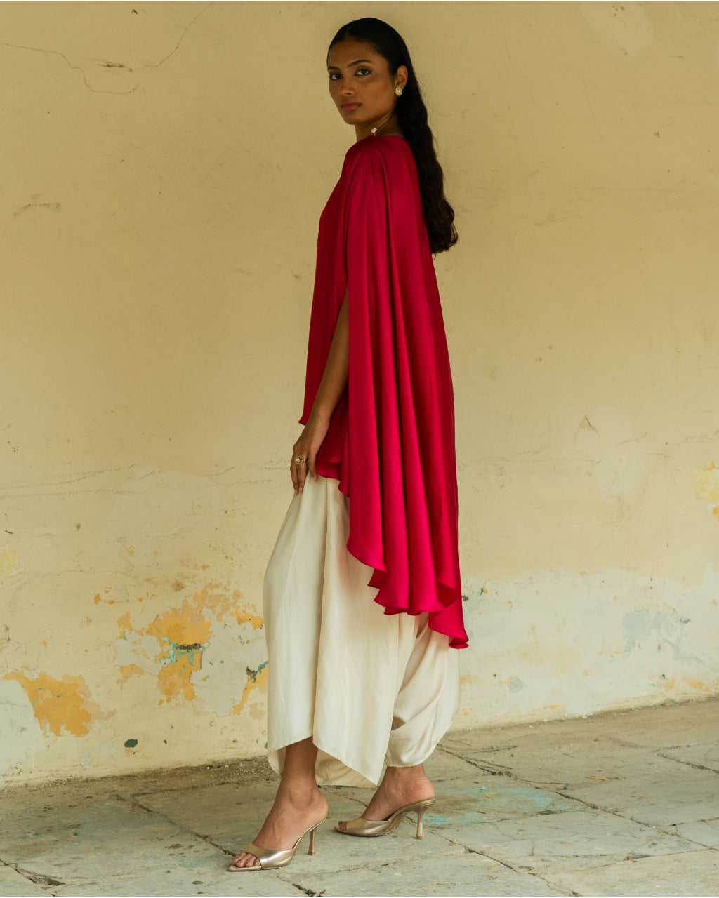 Embroidered Cape & Cowl Pant Set