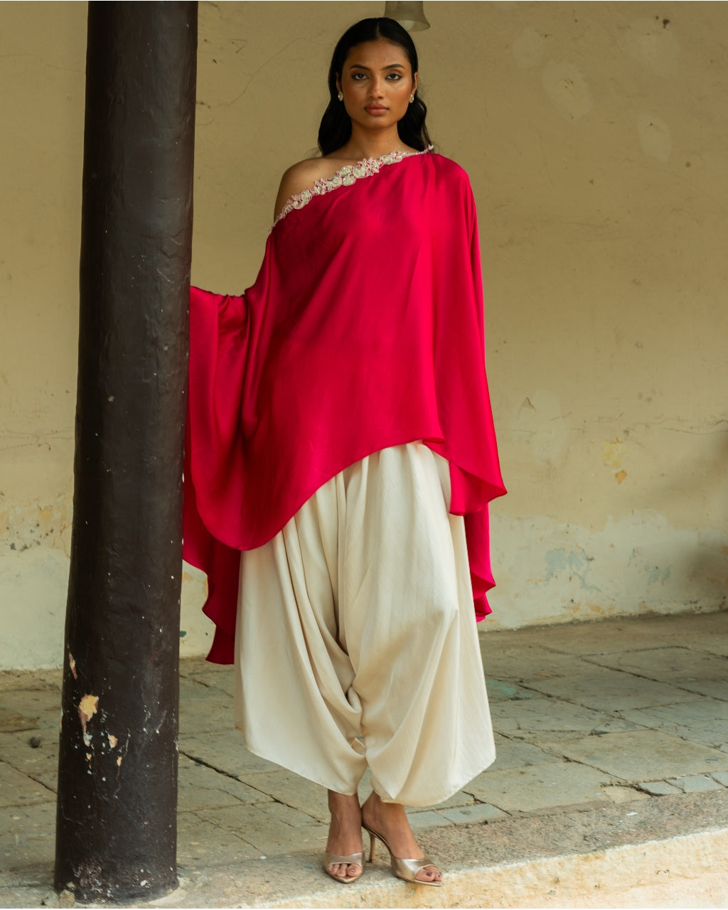 Embroidered Cape & Cowl Pant Set