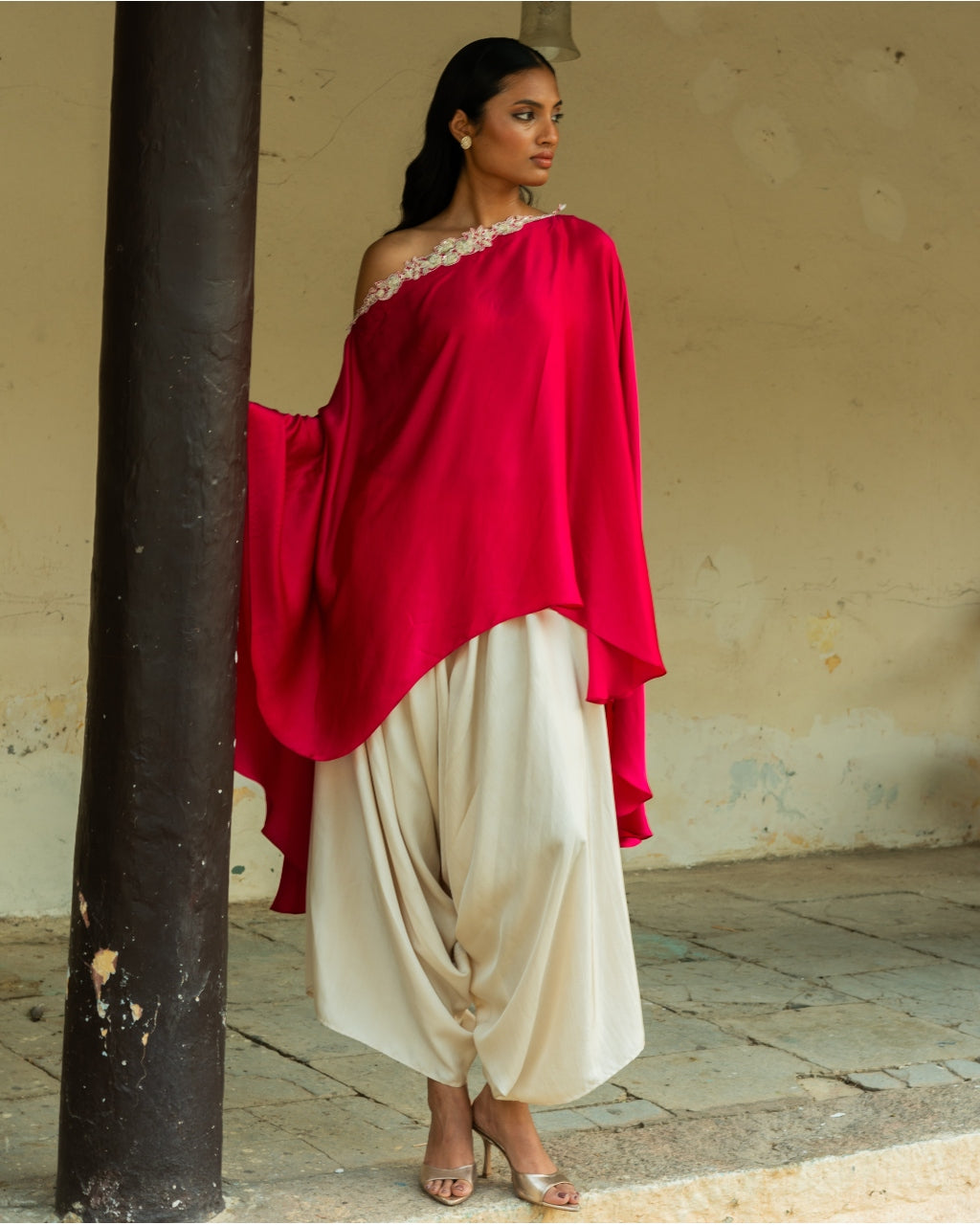 Embroidered Cape & Cowl Pant Set