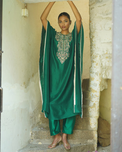 Emerald Green Embroidered Silk Kaftan