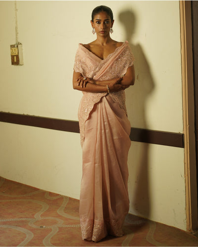 Blush Pink Embroidered Organza Sari
