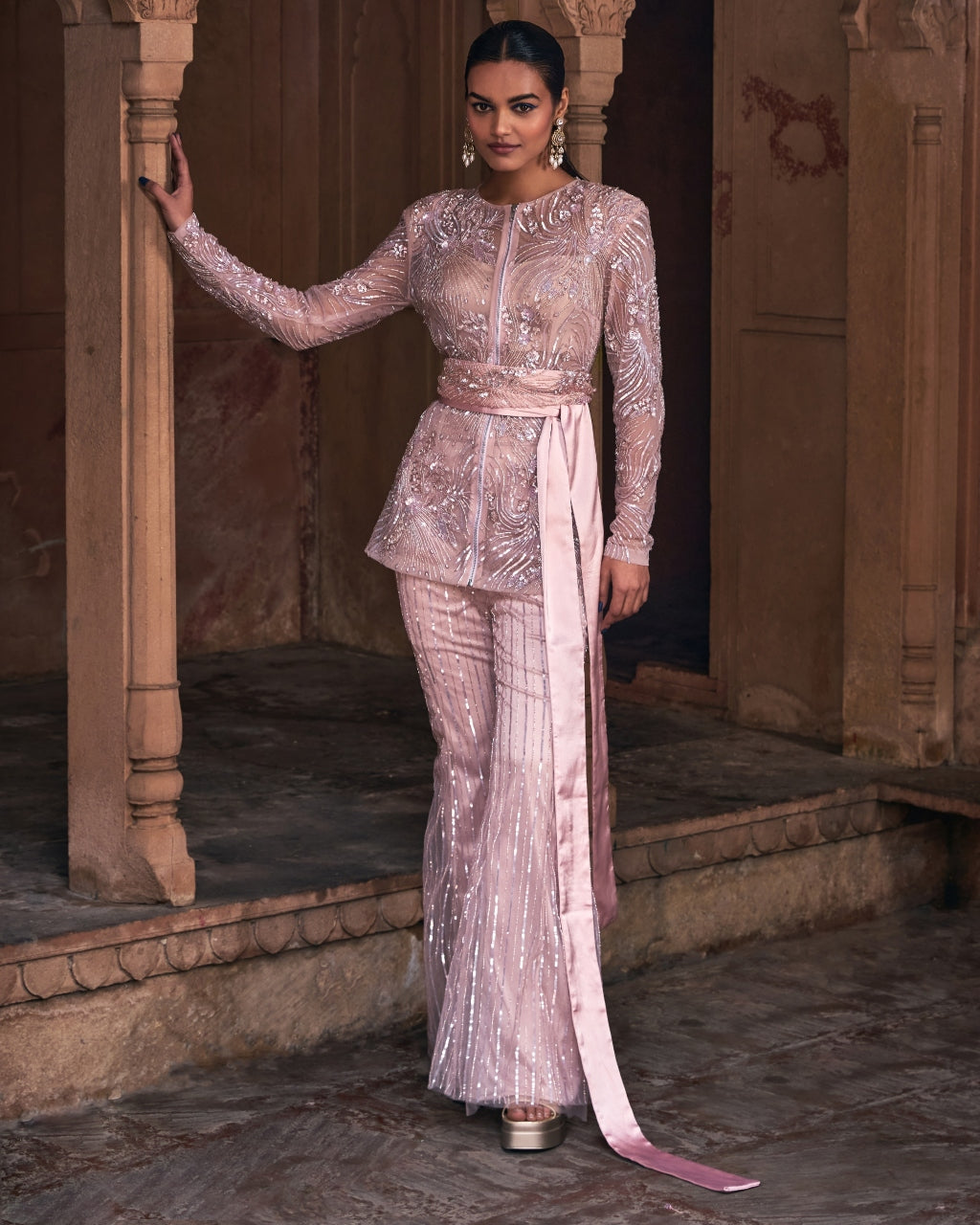 Blush Pink Embroidered Jacket Set | Diya Rajvvir – KYNAH
