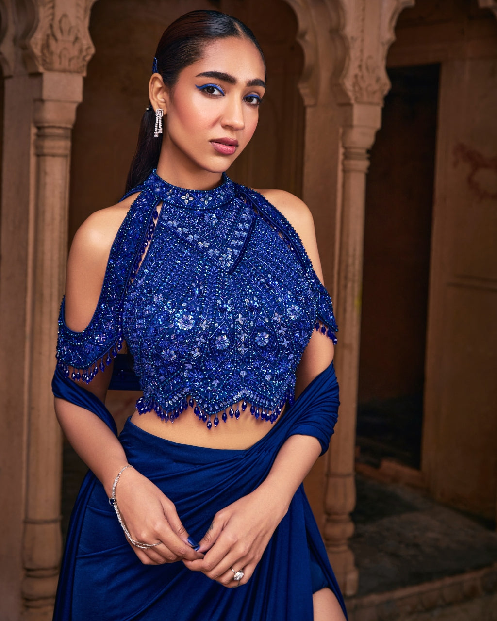 Ariel Dark Blue Embroidered Sari Set