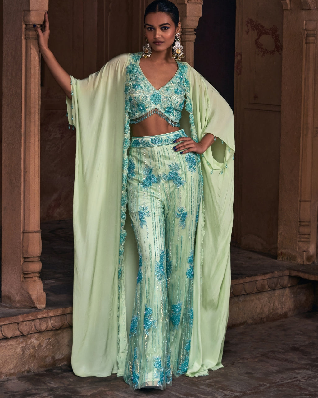 Tinker Bell Mint Green Full Embroidered Cape Set