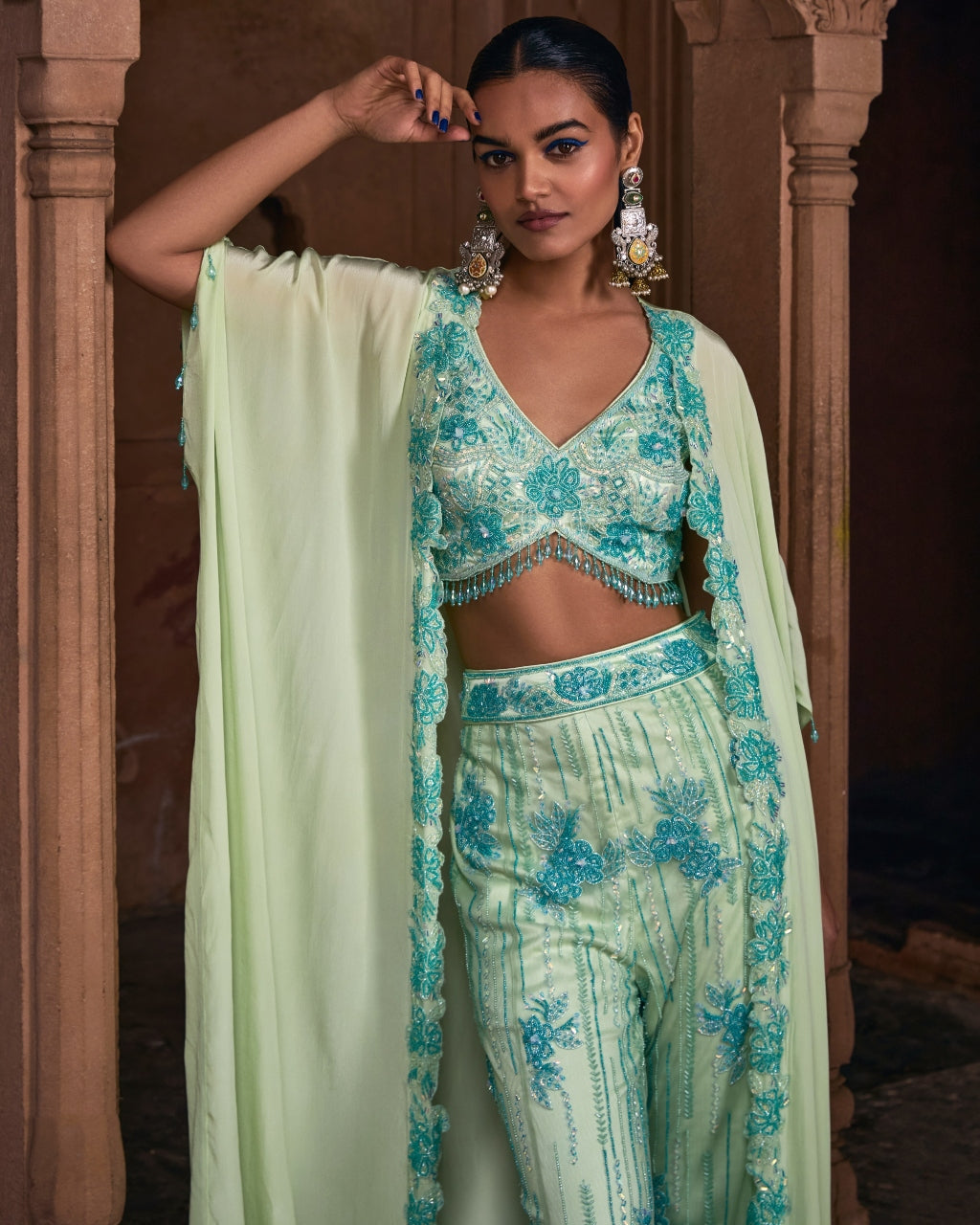 Tinker Bell Mint Green Full Embroidered Cape Set