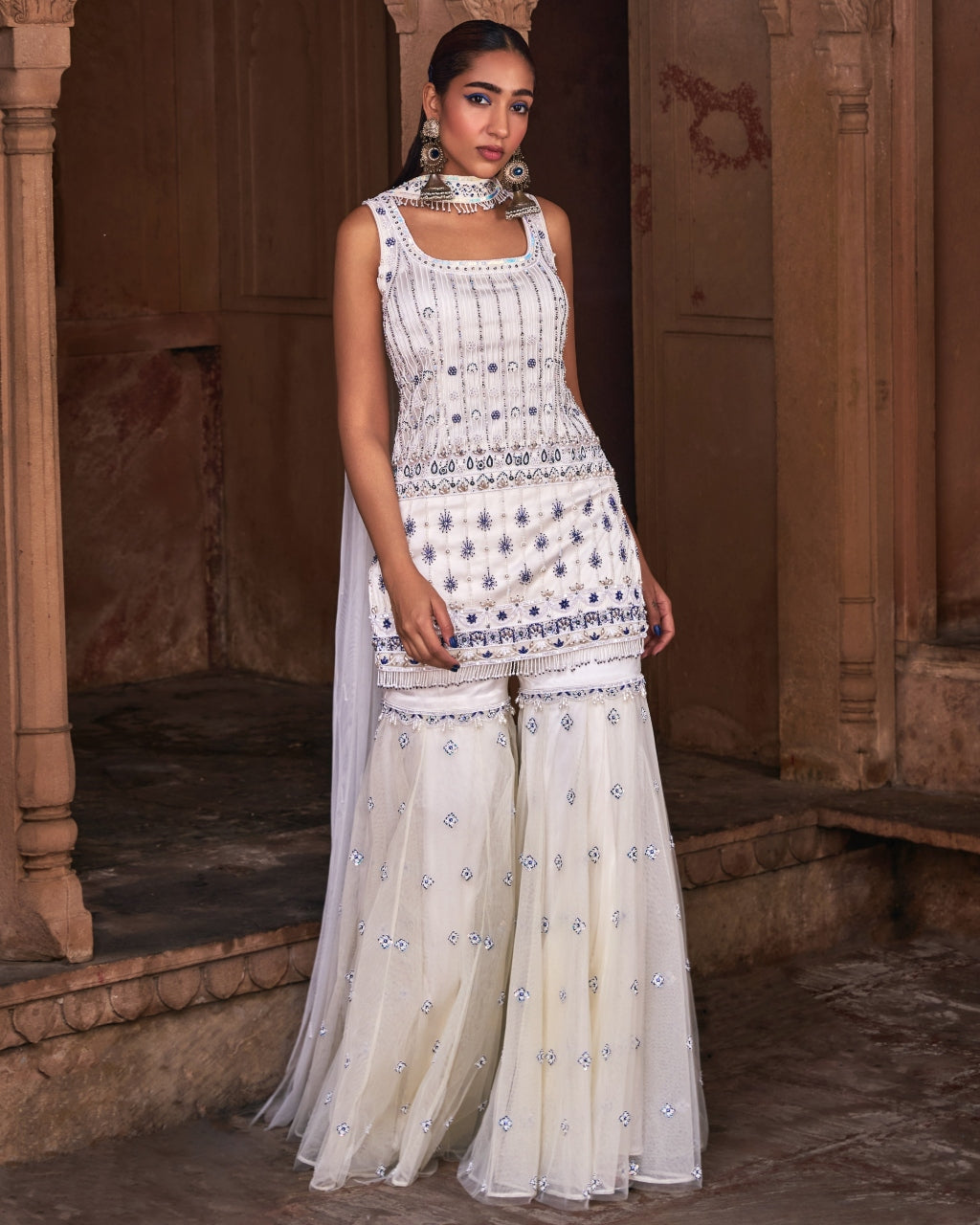 Alice Ivory Embroidered Gharara Set