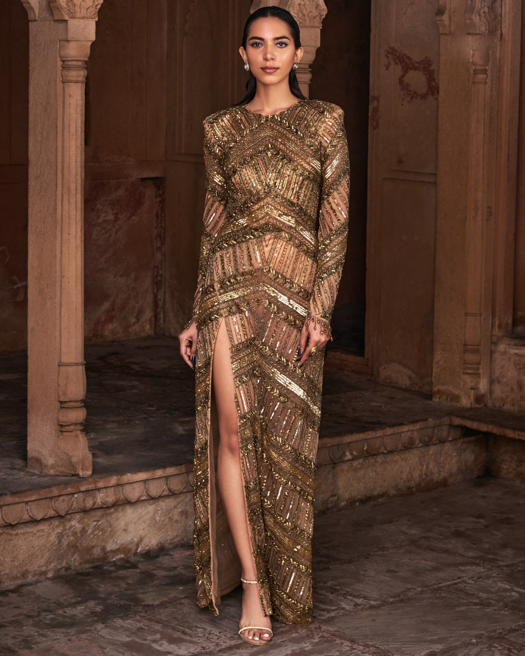 Pocahontas Metallic Gold Embroidered Gown