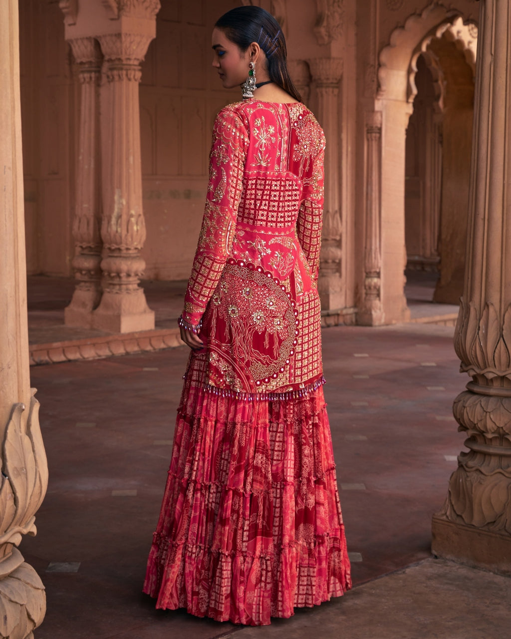 Maroon Thikri Print and Highlighted Kurti Set