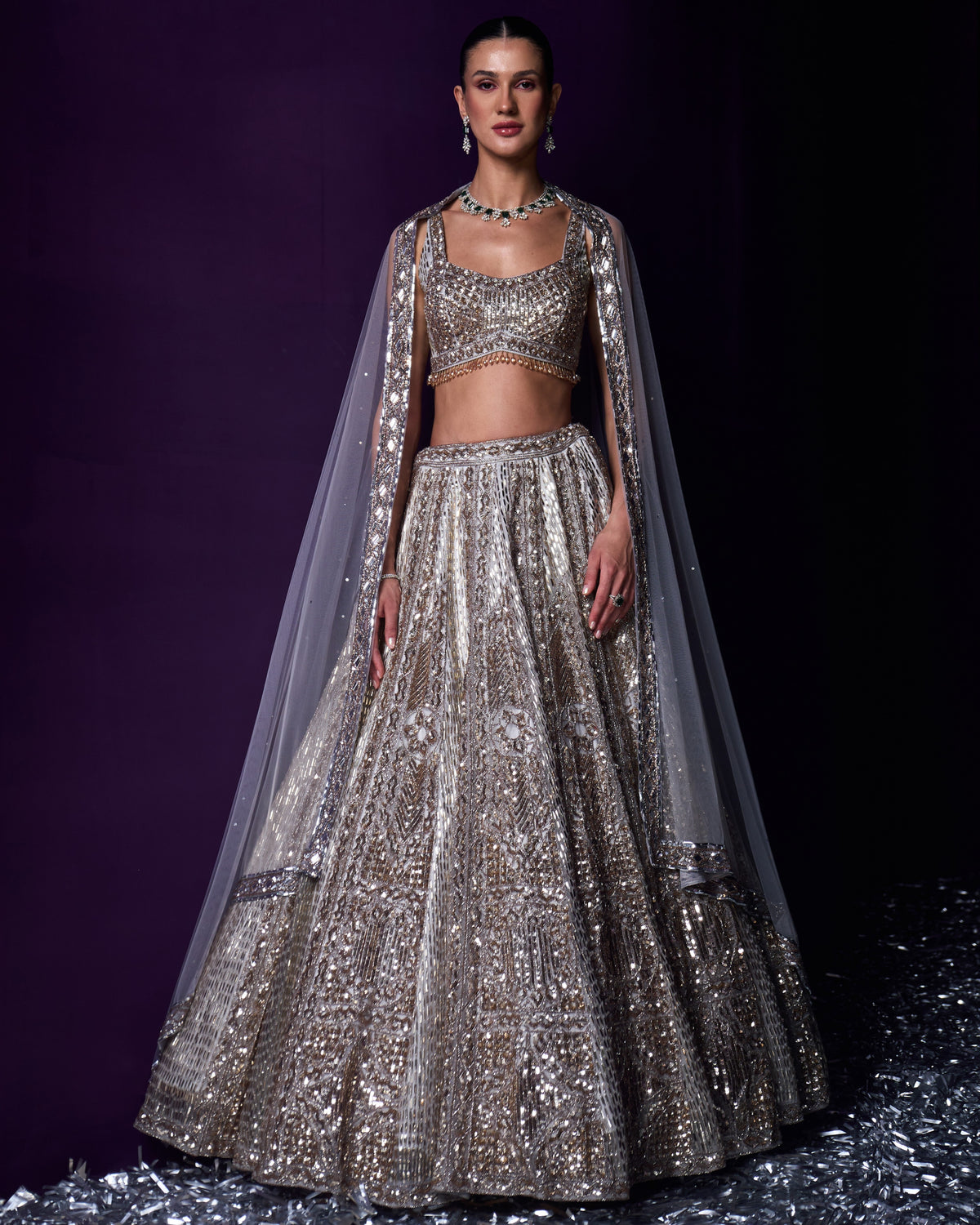 Nehal Grey Organza Lehenga Set