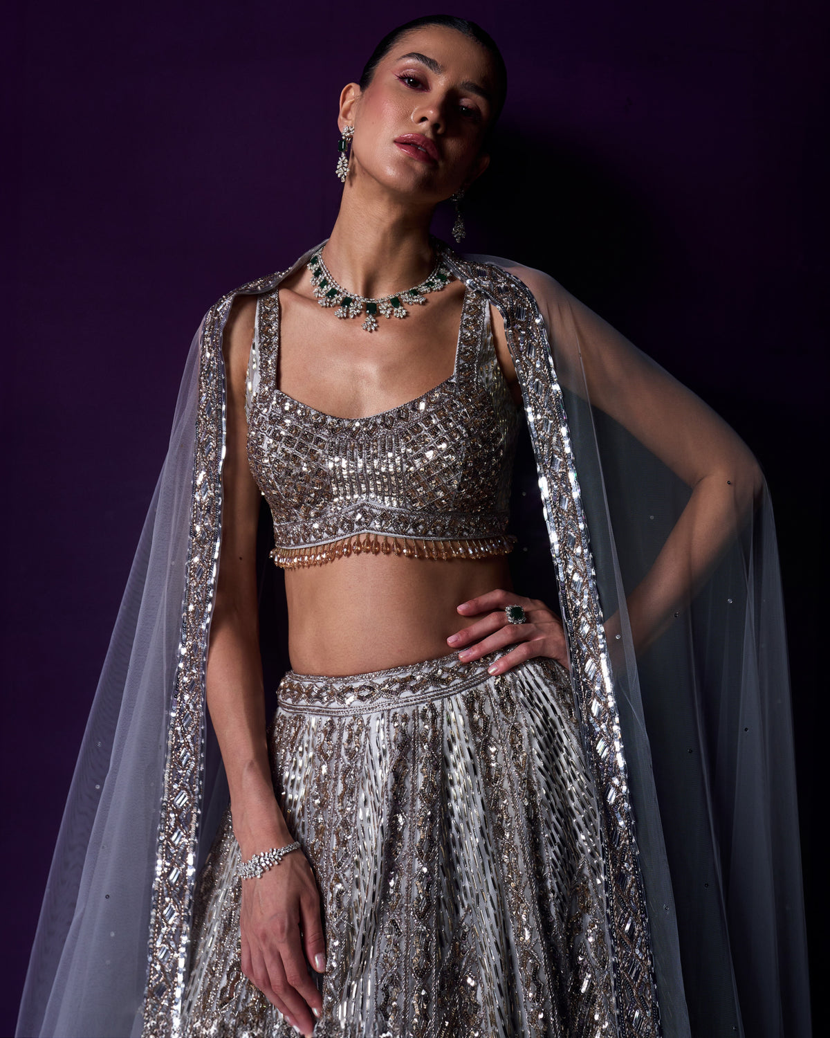 Nehal Grey Organza Lehenga Set