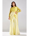 Pastel Yellow Embroidered Pant Sari Set By Diya Rajvvir