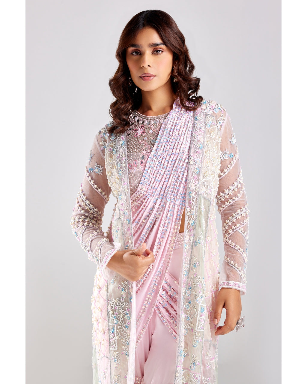 Blush Pink Embroidered Silk Saree