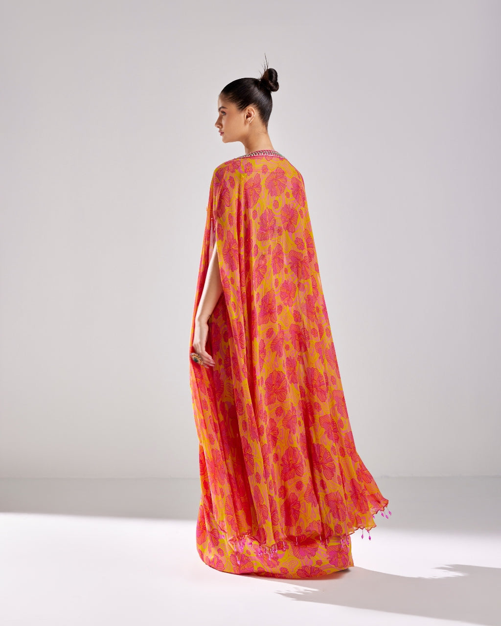 Pink Printed & Embroidered Cape Set