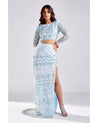 Powder Blue Embroidered Crop Top And Skirt Set By Diya Rajvvir
