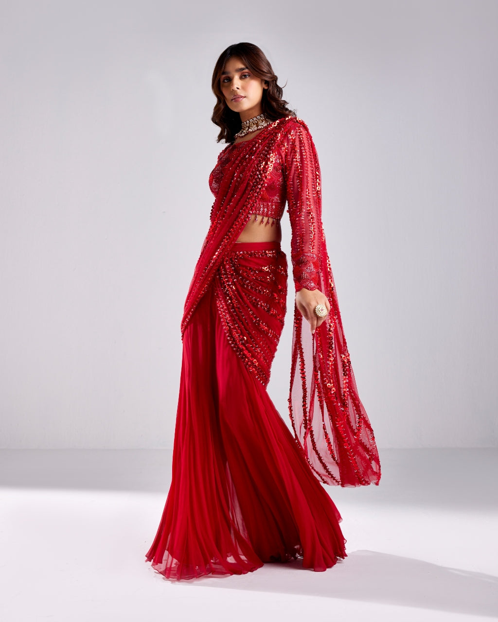 Ivory & Red Saree Set – Papa Don't Preach