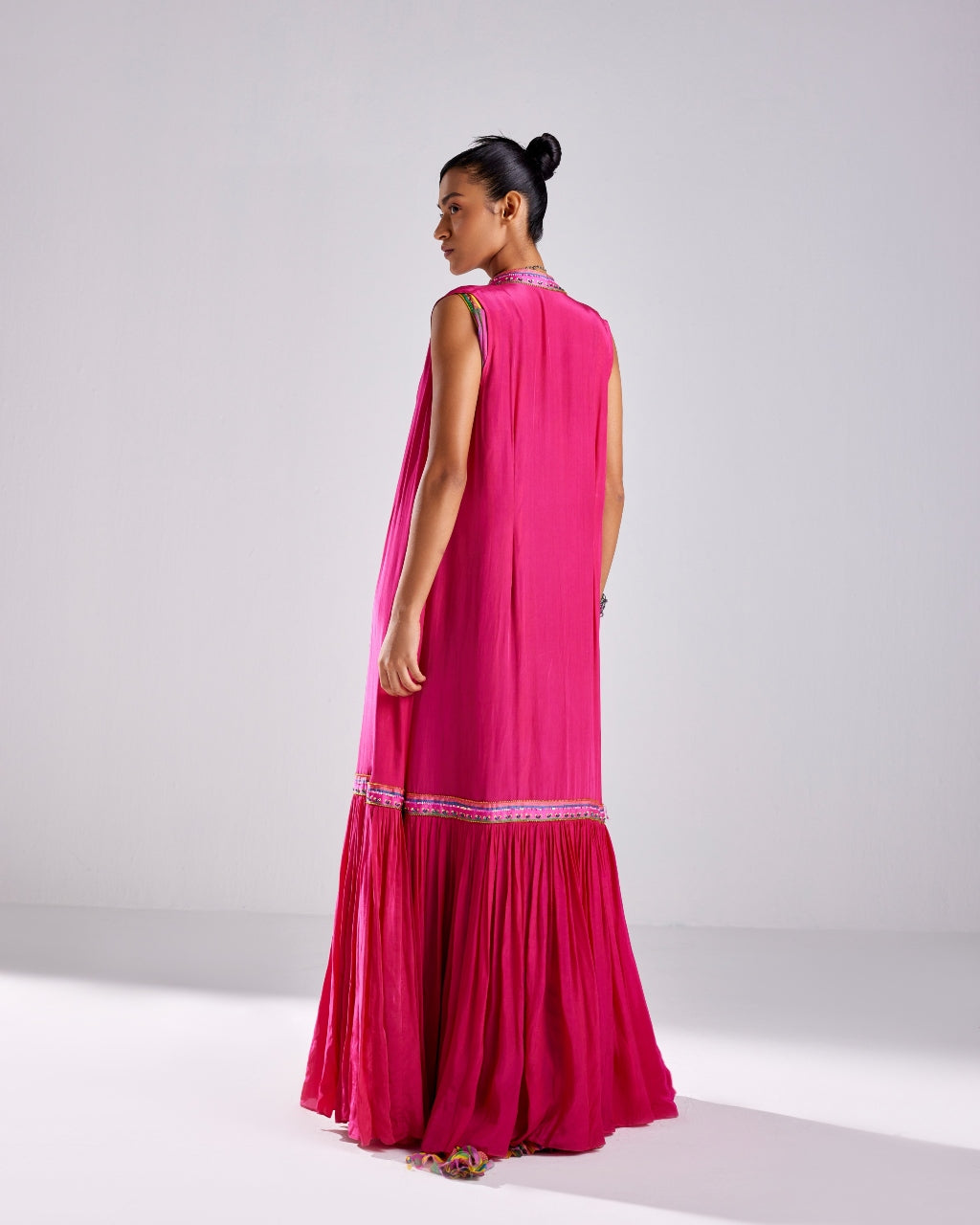 Pink Printed & Embroidered Gharara Sari Set
