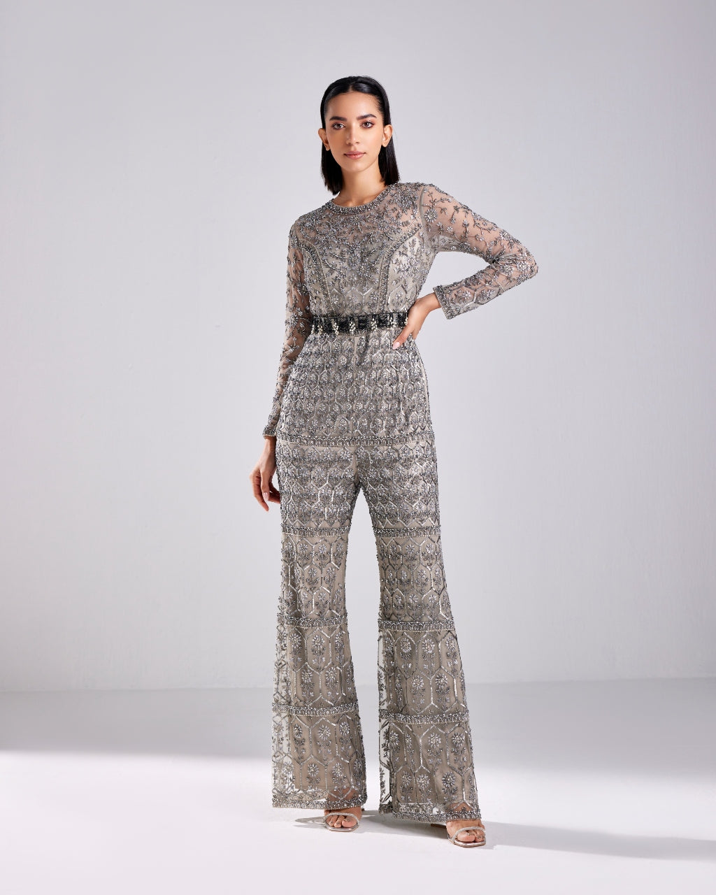 Grey Embroidered Jumpsuit