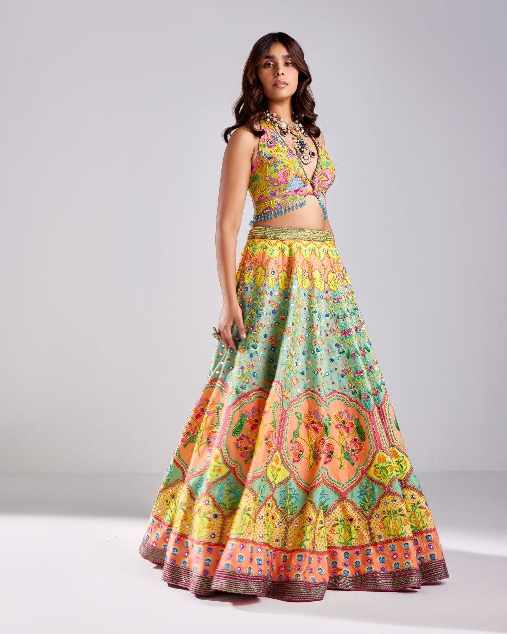 Buy Multi Colour Silk Embroidered Trendy Lehenga Choli Online -