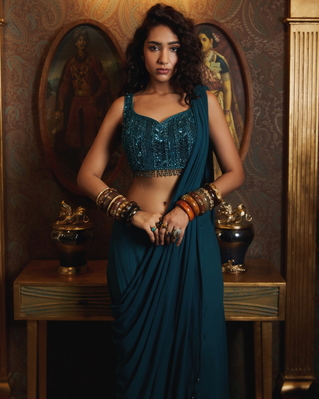 Peacock Blue Pant Sari Set