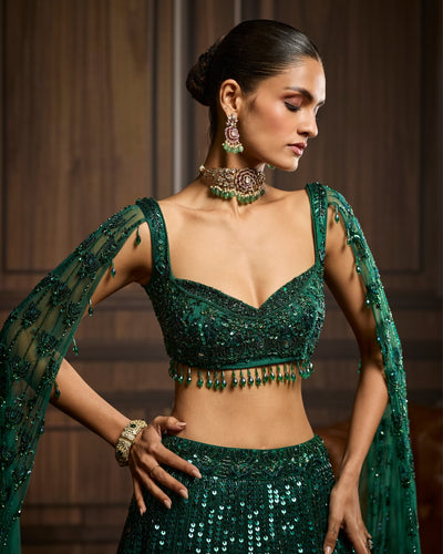 Lia Emerald Green Embellished Lehenga Set
