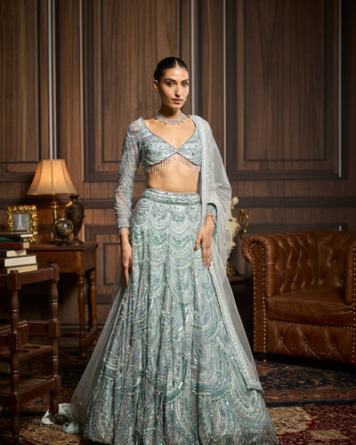 Hailey Ice Blue Fully Embellished Lehenga Set