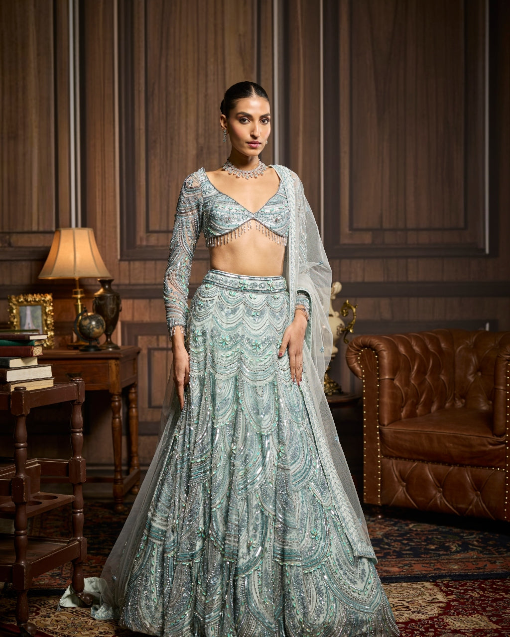 Hailey Ice Blue Fully Embellished Lehenga Set