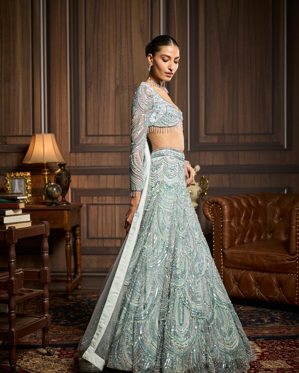 Hailey Ice Blue Fully Embellished Lehenga Set