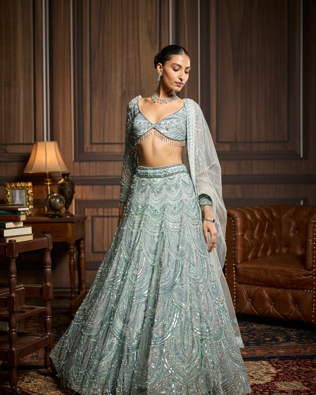 Hailey Ice Blue Fully Embellished Lehenga Set