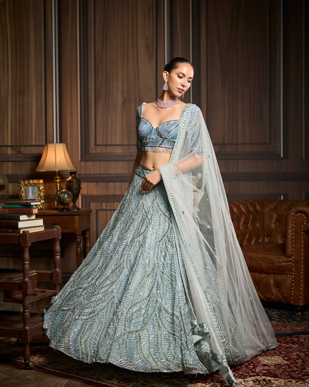 Sky Ice Blue Fully Embellished Lehenga Set
