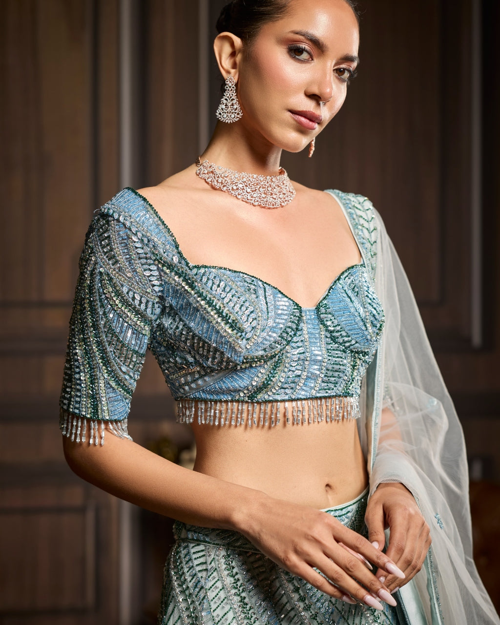 Sky Ice Blue Fully Embellished Lehenga Set