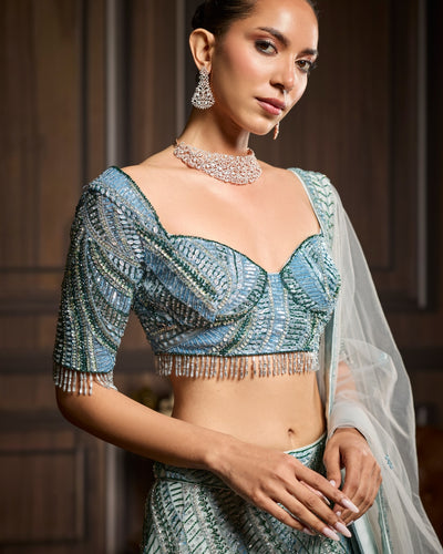 Sky Ice Blue Fully Embellished Lehenga Set