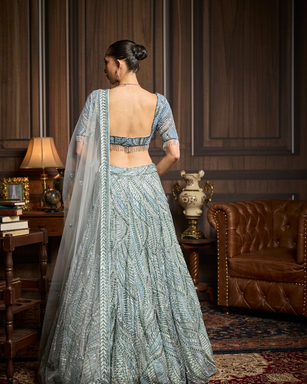 Sky Ice Blue Fully Embellished Lehenga Set