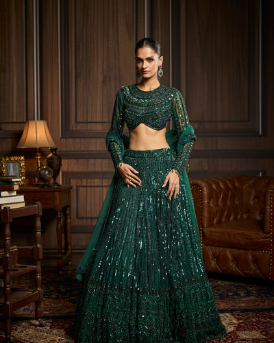 Tripty Emerald Green Embellished Lehenga Set