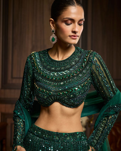 Tripty Emerald Green Embellished Lehenga Set