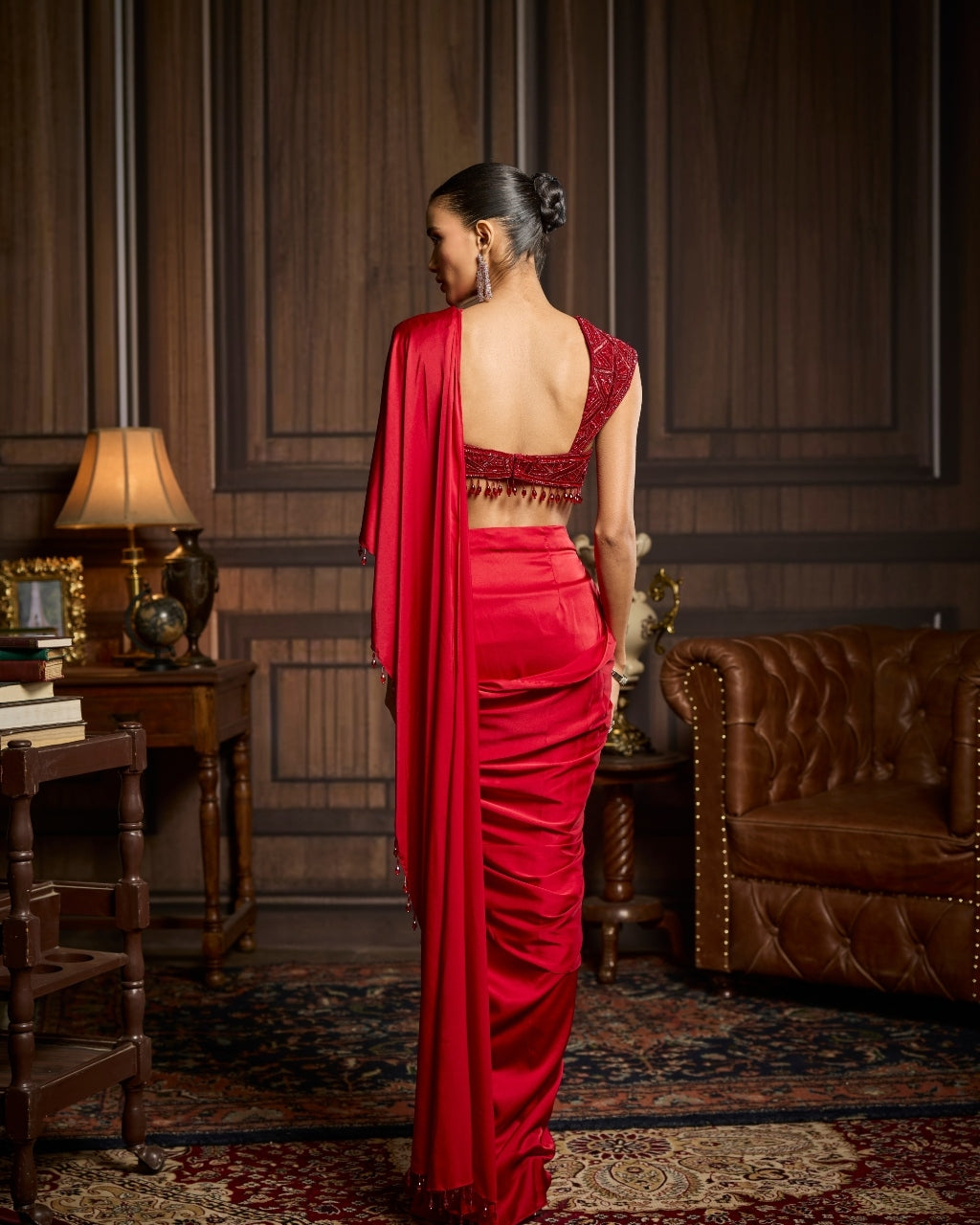 Prisha Red Embellished Blouse And Pre-Draped Dhoti Sari Set